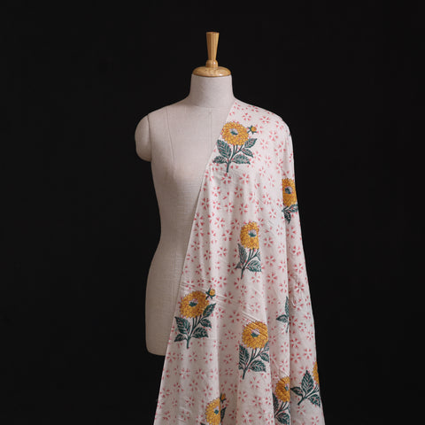 Floral Hand Block Sanganeri Print Linen Fabric 01