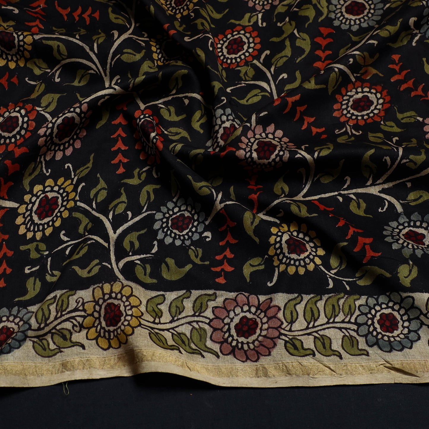 Handpainted Chanderi Silk Kalamkari Blouse Piece 26