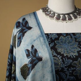 Bagru Hand Block Print Natural Dyed Modal Silk 2pc Unstitched Dress Material Kurta Set 05