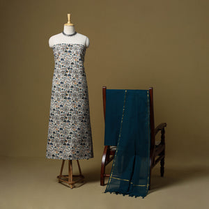 Warli Block Print Cotton 3pc Unstitched Dress Material 15