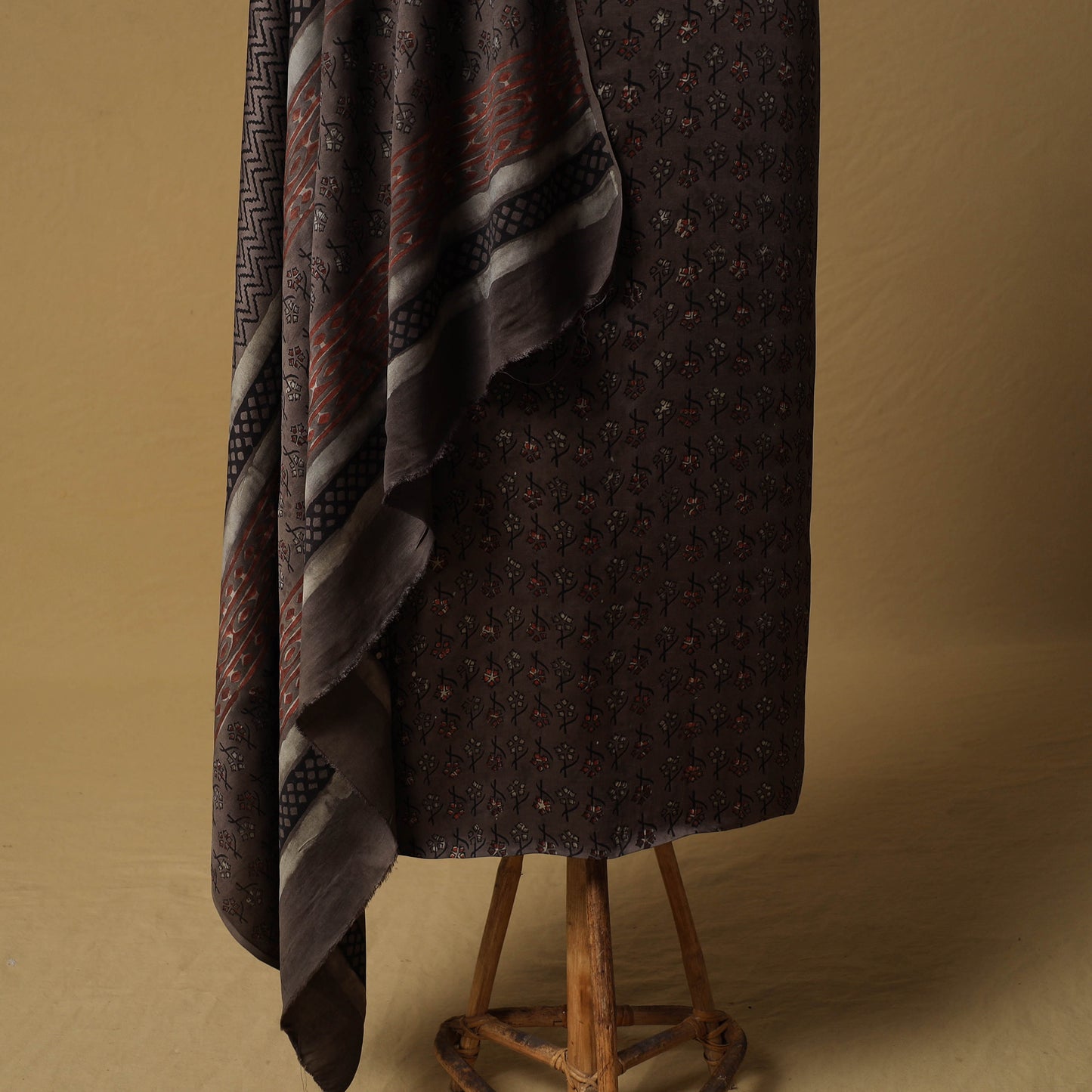 Bagru Hand Block Print Natural Dyed Modal Silk 2pc Unstitched Dress Material Kurta Set 06