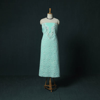 Lucknow Chikankari Parsi Style Hand Embroidered Pure Mul Cotton Unstitched Kurta Material (2.8M) 20