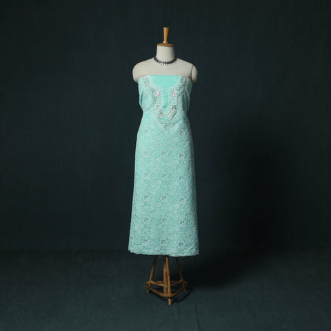 Lucknow Chikankari Parsi Style Hand Embroidered Pure Mul Cotton Unstitched Kurta Material (2.8M) 20