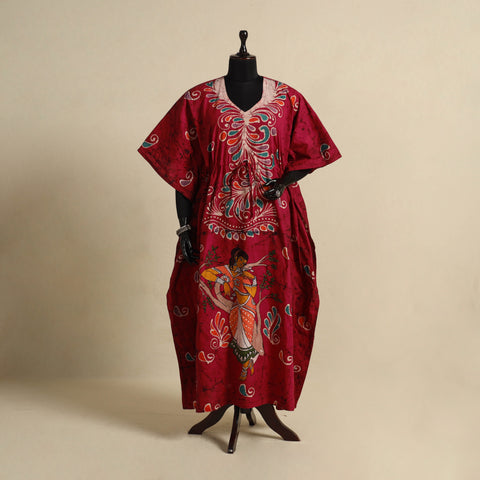 Pink - cotton hand batik kaftan with tie-up waist (long) 37