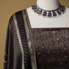 Bagru Hand Block Print Natural Dyed Modal Silk 2pc Unstitched Dress Material Kurta Set 06