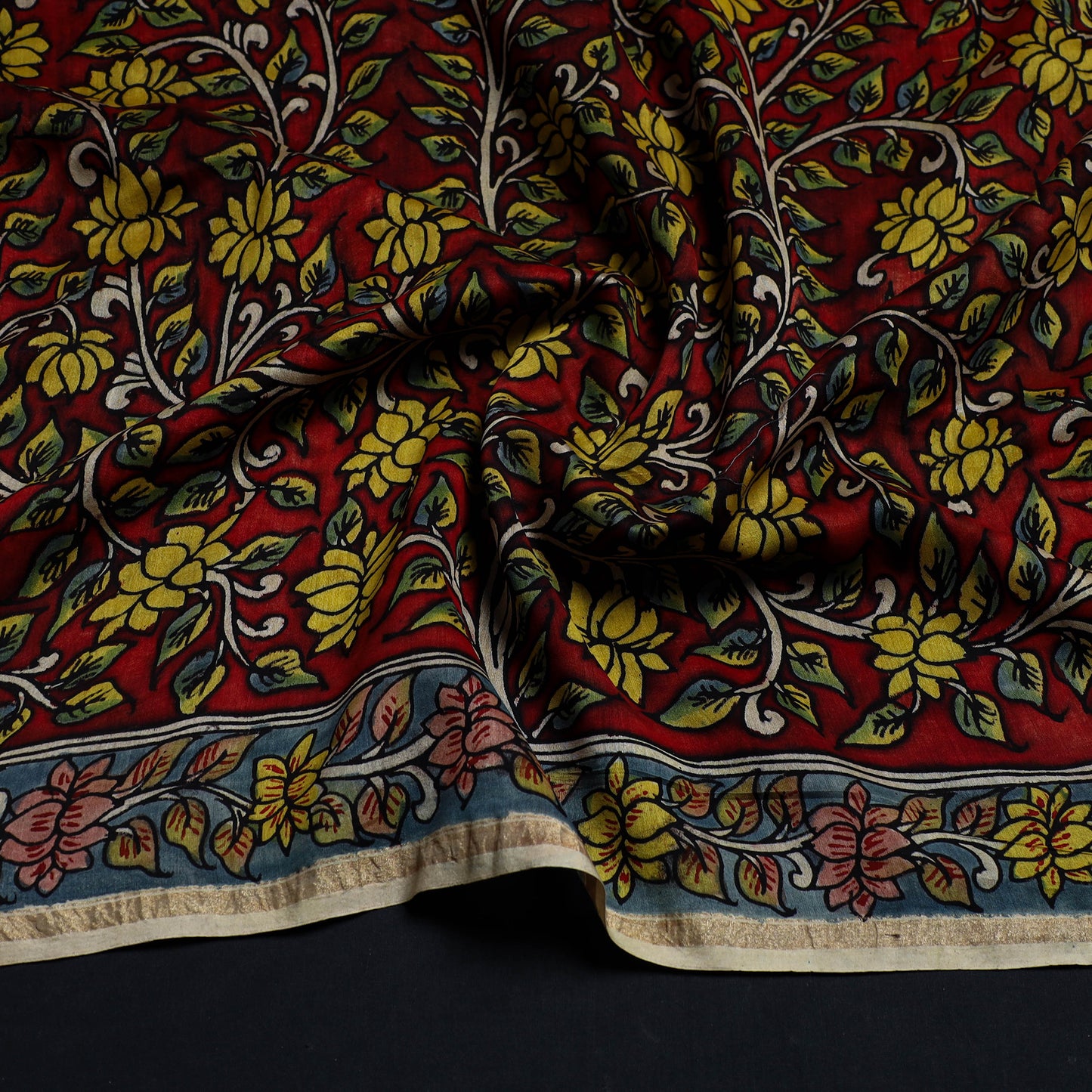 Red - Handpainted Chanderi Silk Kalamkari Blouse Piece 23