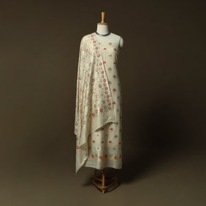 Beige - Banarasi Handwoven Katan Mulberry Silk Zari Work 3pc Unstitched Dress Material Suit Set 05