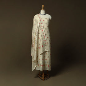 Beige - Banarasi Handwoven Katan Mulberry Silk Zari Work 3pc Unstitched Dress Material Suit Set 05