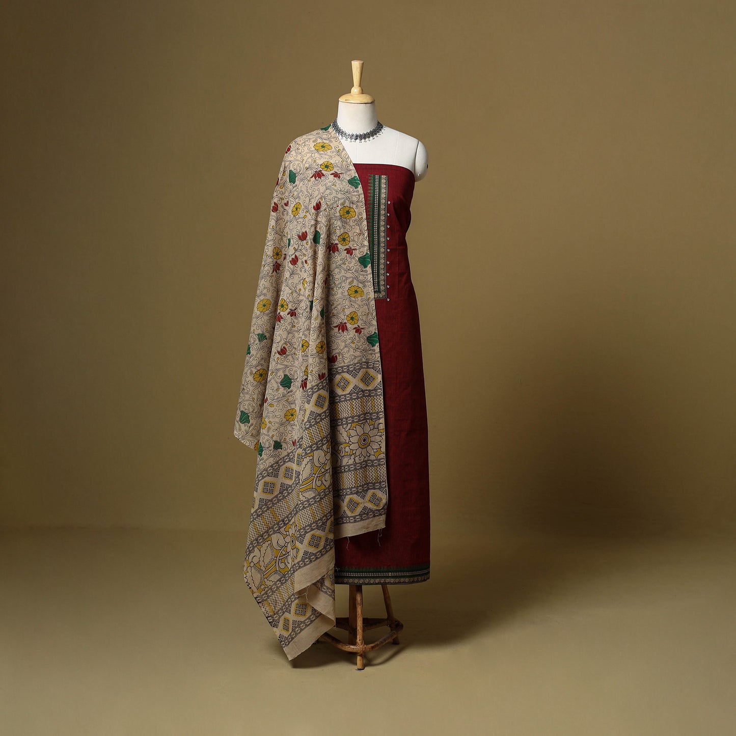 Maroon - Plain Cotton 3pc Unstitched Dress Material 17