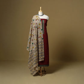 Maroon - Plain Cotton 3pc Unstitched Dress Material 17