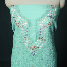 Lucknow Chikankari Parsi Style Hand Embroidered Pure Mul Cotton Unstitched Kurta Material (2.8M) 21