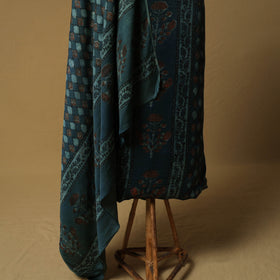 Bagru Hand Block Print Natural Dyed Modal Silk 2pc Unstitched Dress Material Kurta Set 08