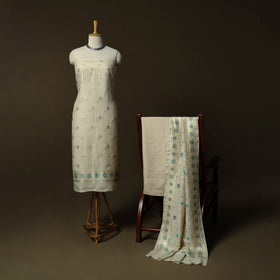 Beige - Banarasi Handwoven Katan Mulberry Silk Zari Work 3pc Unstitched Dress Material Suit Set 02
