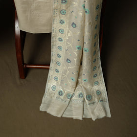 Beige - Banarasi Handwoven Katan Mulberry Silk Zari Work 3pc Unstitched Dress Material Suit Set 02