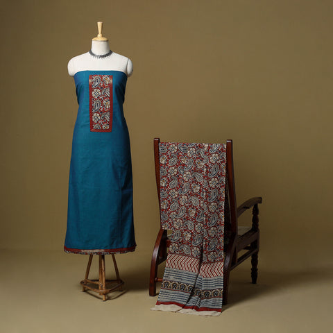 Blue - Plain Cotton 3pc Unstitched Dress Material 18