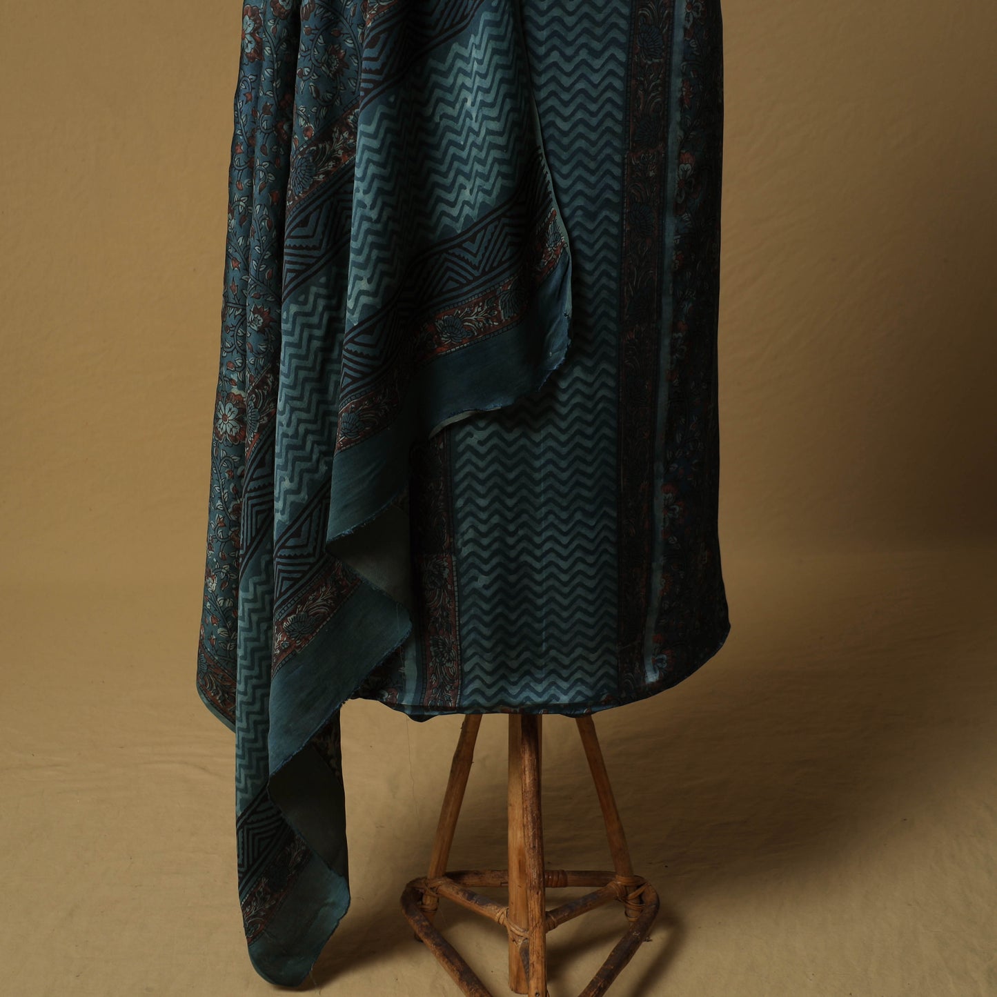 Bagru Hand Block Print Natural Dyed Modal Silk 2pc Unstitched Dress Material Kurta Set 09