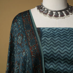 Bagru Hand Block Print Natural Dyed Modal Silk 2pc Unstitched Dress Material Kurta Set 09