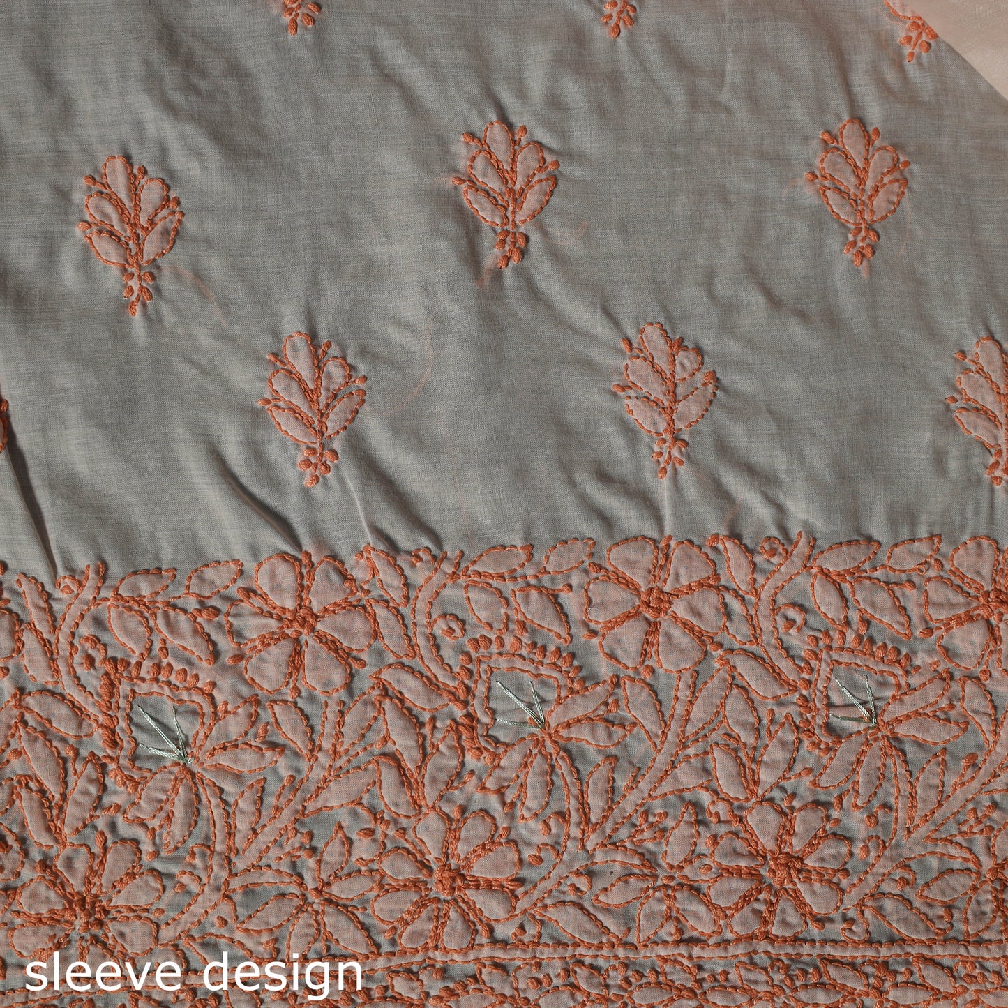 Lucknow Chikankari Parsi Style Hand Embroidered Pure Mul Cotton Unstitched Kurta Material (2.8M) 22