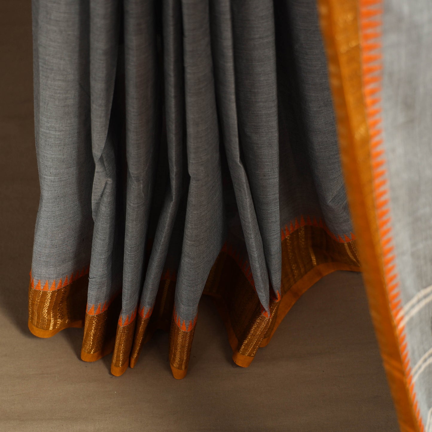 Grey Kandangi Chettinad Cotton Saree with Border