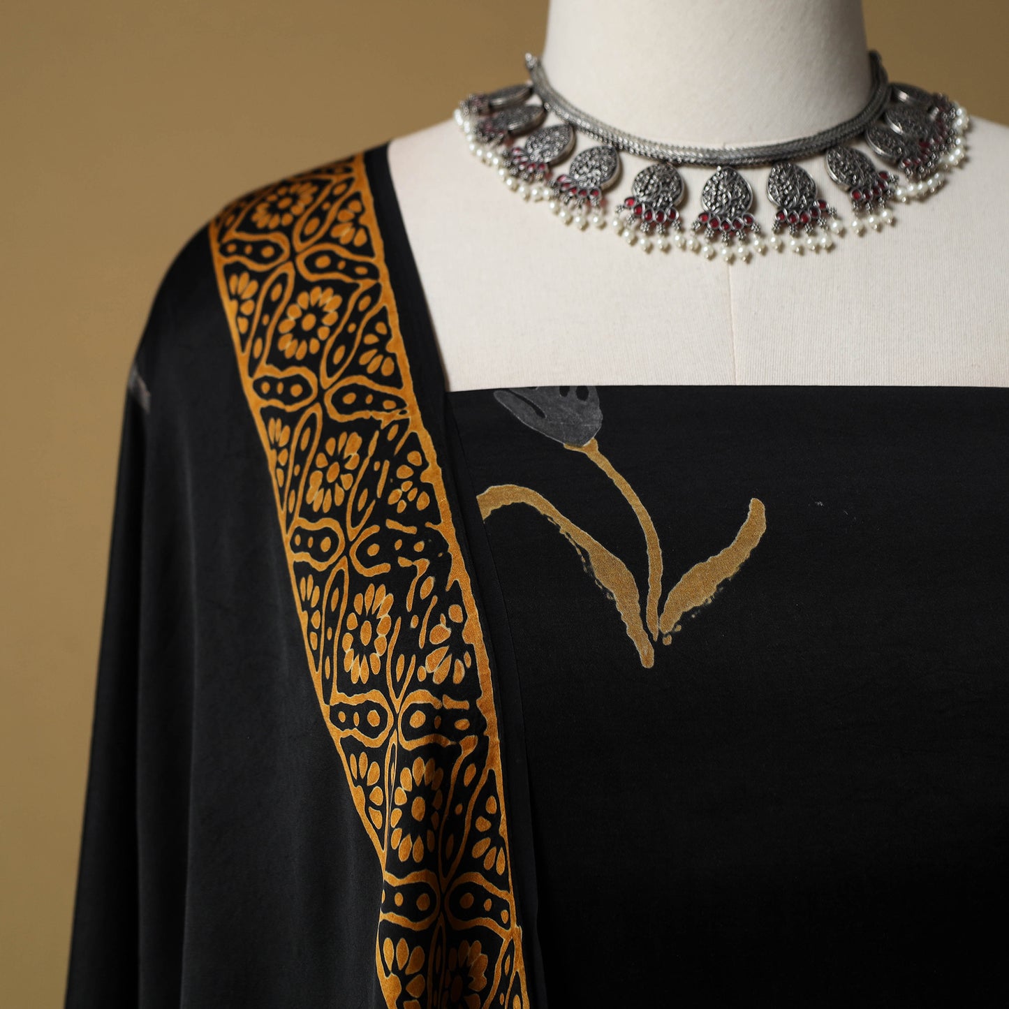 Bagru Hand Block Print Natural Dyed Modal Silk 2pc Unstitched Dress Material Kurta Set 10