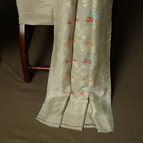 Beige - Banarasi Handwoven Katan Mulberry Silk Zari Work 3pc Unstitched Dress Material Suit Set 01