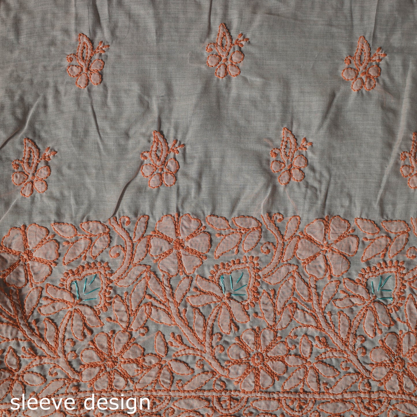 Lucknow Chikankari Parsi Style Hand Embroidered Pure Mul Cotton Unstitched Kurta Material (2.8M) 23