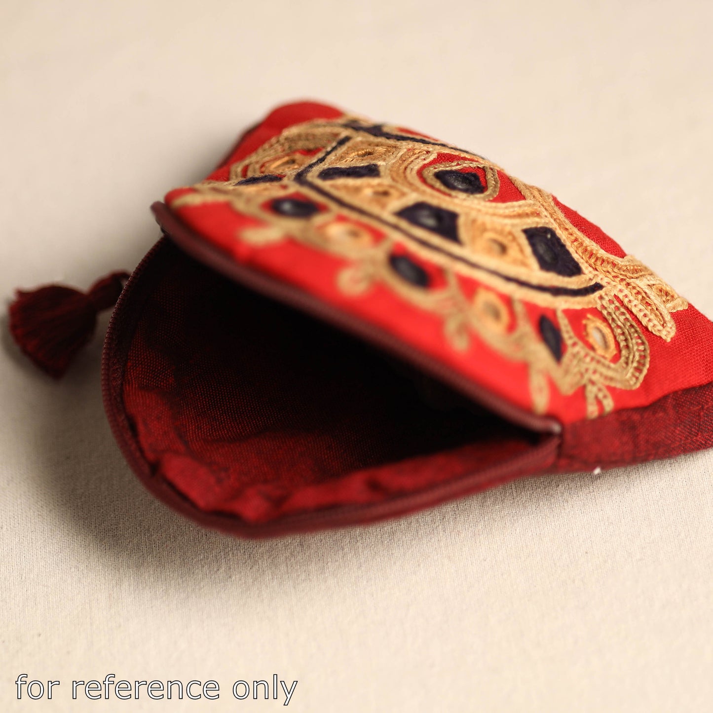 Orange - Kutch Ahir Hand Embroidery Cotton Coin Pouch 27