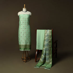 Green - Banarasi Handwoven Katan Mulberry Silk Zari Meena Buti 3pc Unstitched Dress Material Suit Set 07