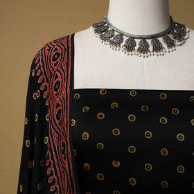 Bagru Hand Block Print Natural Dyed Modal Silk 2pc Unstitched Dress Material Kurta Set 11