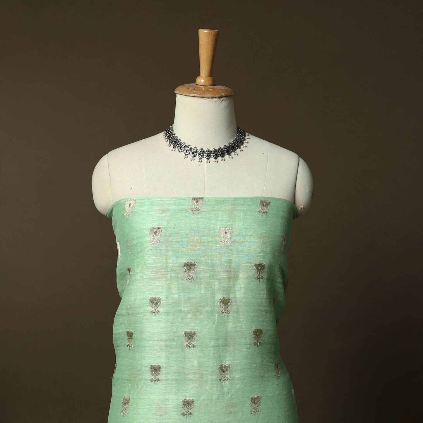 Green - Banarasi Handwoven Katan Mulberry Silk Zari Meena Buti 3pc Unstitched Dress Material Suit Set 07