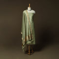 Green - Banarasi Handwoven Muga Silk Zari Meena Buti 3pc Unstitched Dress Material Suit Set 08