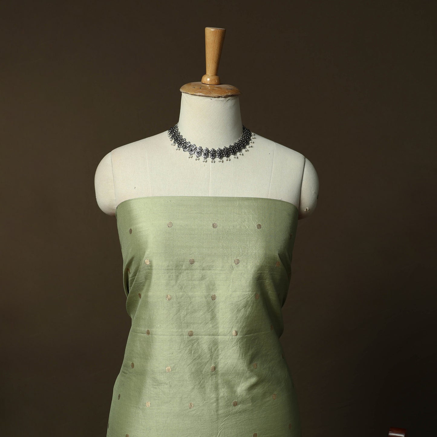Green - Banarasi Handwoven Muga Silk Zari Meena Buti 3pc Unstitched Dress Material Suit Set 08
