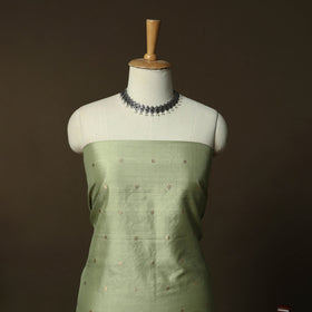 Green - Banarasi Handwoven Muga Silk Zari Meena Buti 3pc Unstitched Dress Material Suit Set 08
