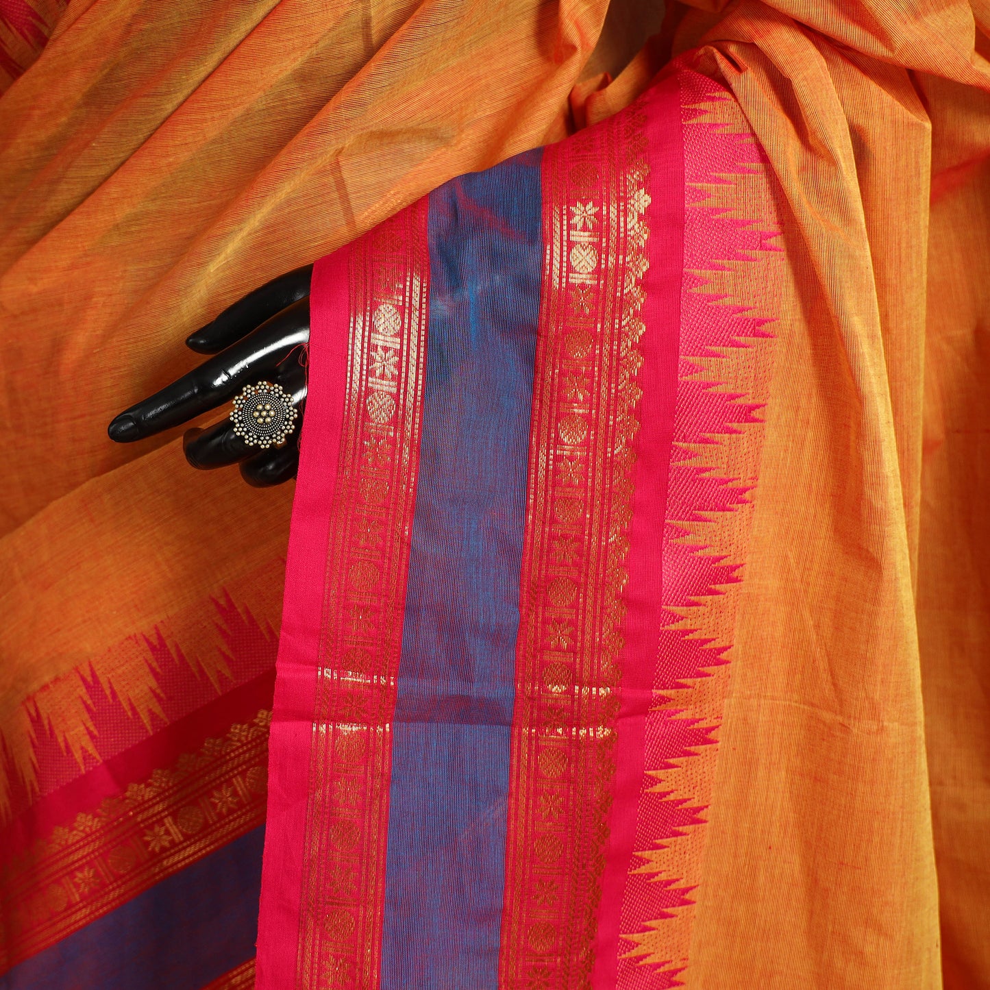 Orange Kandangi Chettinad Cotton Saree with Border