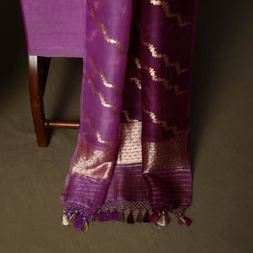 Purple - Banarasi Handwoven Muga Silk Zari Meena Buti 3pc Unstitched Dress Material Suit Set 10