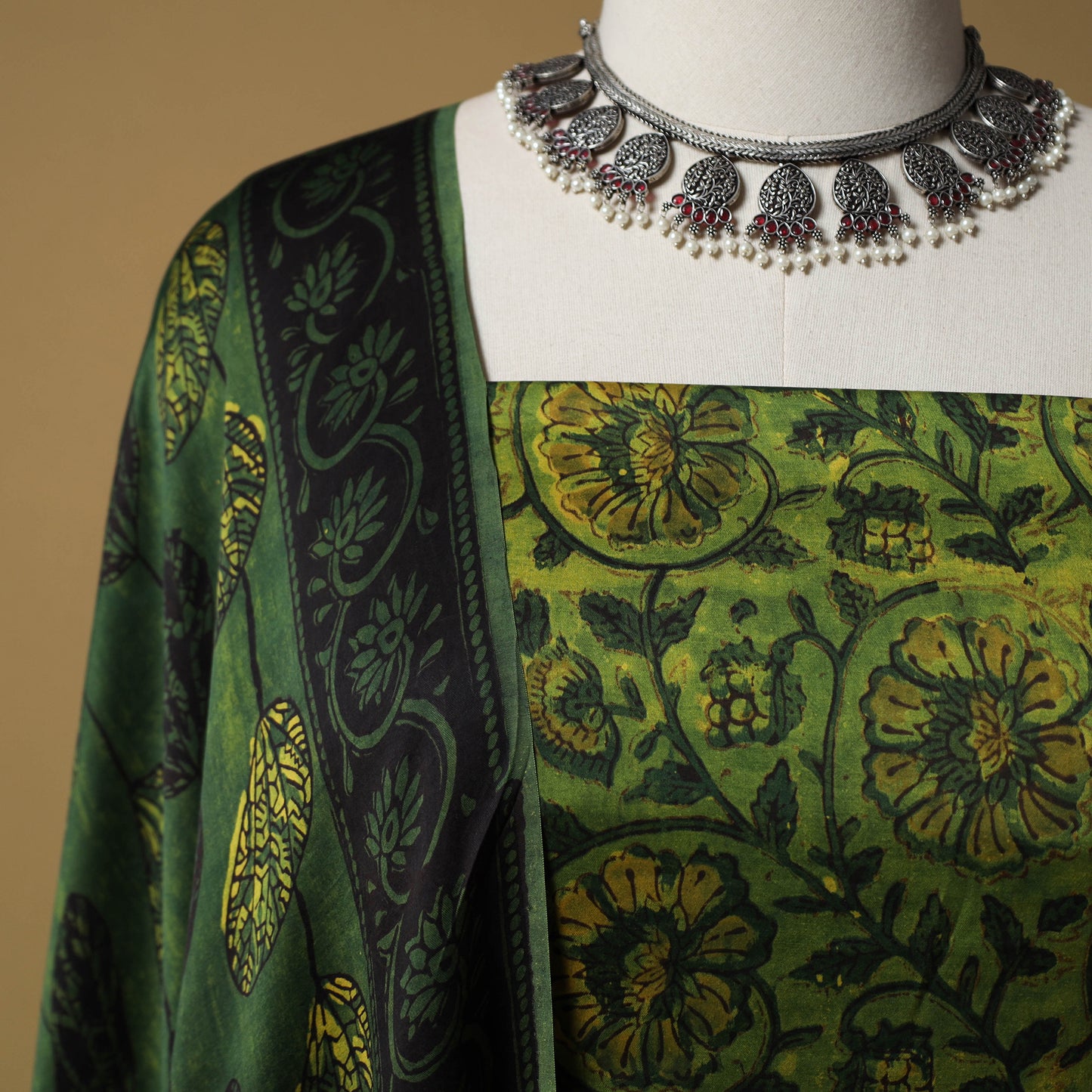 Bagru Hand Block Print Natural Dyed Modal Silk 2pc Unstitched Dress Material Kurta Set 12