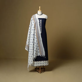 Blue - Plain Cotton 3pc Unstitched Dress Material 22