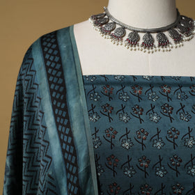 Bagru Hand Block Print Natural Dyed Modal Silk 2pc Unstitched Dress Material Kurta Set 13