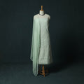 Green - Lucknowi Chikankari Hand Embroidered Cotton 3pc Unstitched Dress Material Suit Set 01