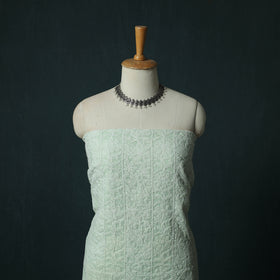 Green - Lucknowi Chikankari Hand Embroidered Cotton 3pc Unstitched Dress Material Suit Set 01