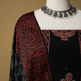 Bagru Hand Block Print Natural Dyed Modal Silk 2pc Unstitched Dress Material Kurta Set 15