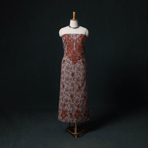 Brown - Chikankari Hand Embroidered Cotton Unstitched Kurta Material (3M) 39