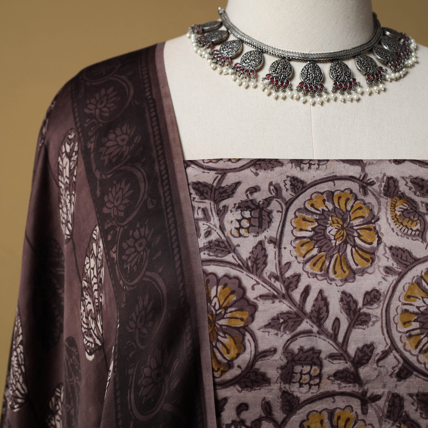 Bagru Hand Block Print Natural Dyed Modal Silk 2pc Unstitched Dress Material Kurta Set 17