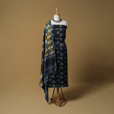 Bagru Hand Block Print Natural Dyed Modal Silk 2pc Unstitched Dress Material Kurta Set 20