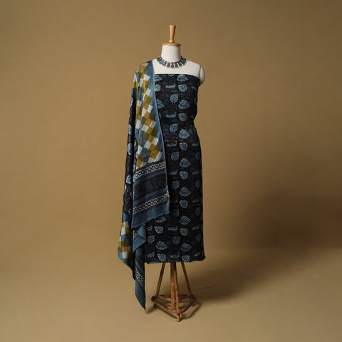 Bagru Hand Block Print Natural Dyed Modal Silk 2pc Unstitched Dress Material Kurta Set 20