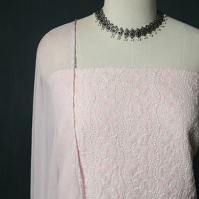 Pink - Lucknowi Chikankari Hand Embroidered Cotton 3pc Unstitched Dress Material Suit Set 03