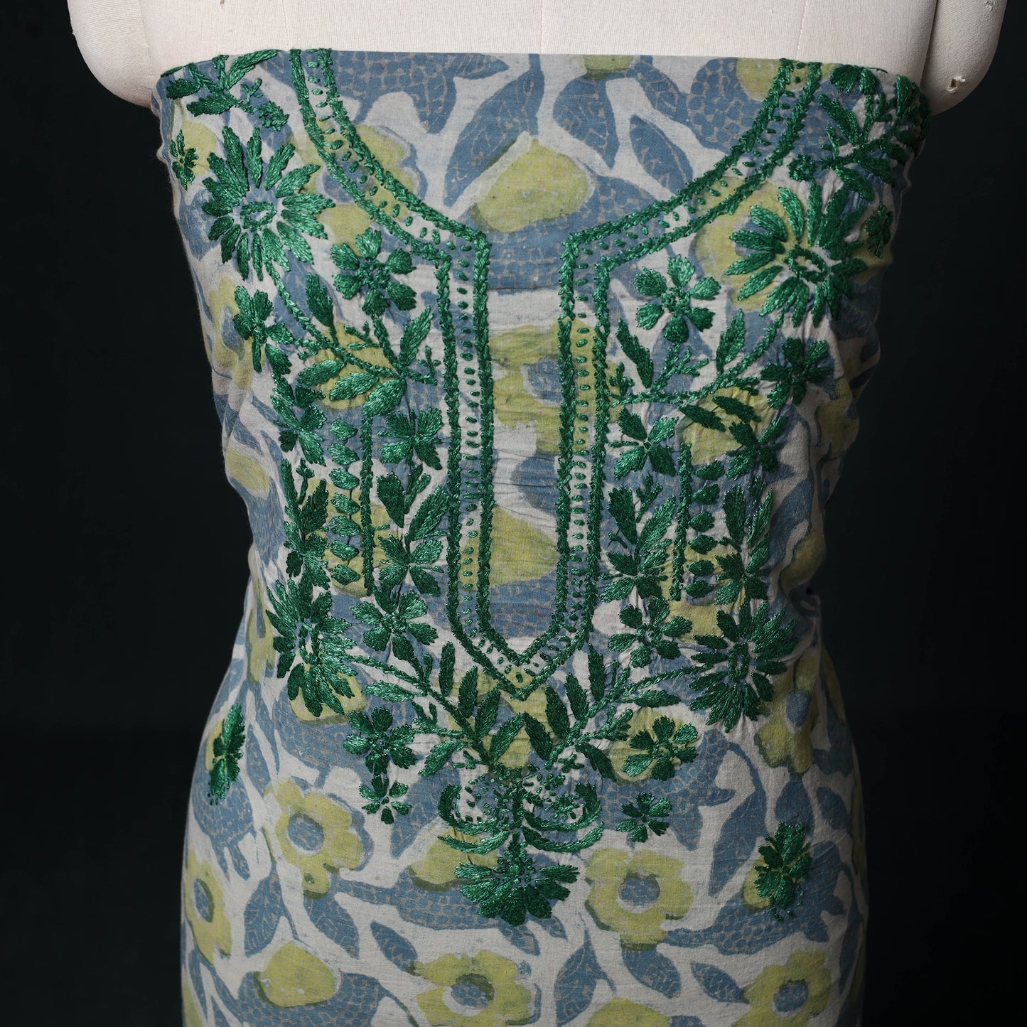 Chikankari Hand Embroidered Cotton Unstitched Kurta Material (3M) 38