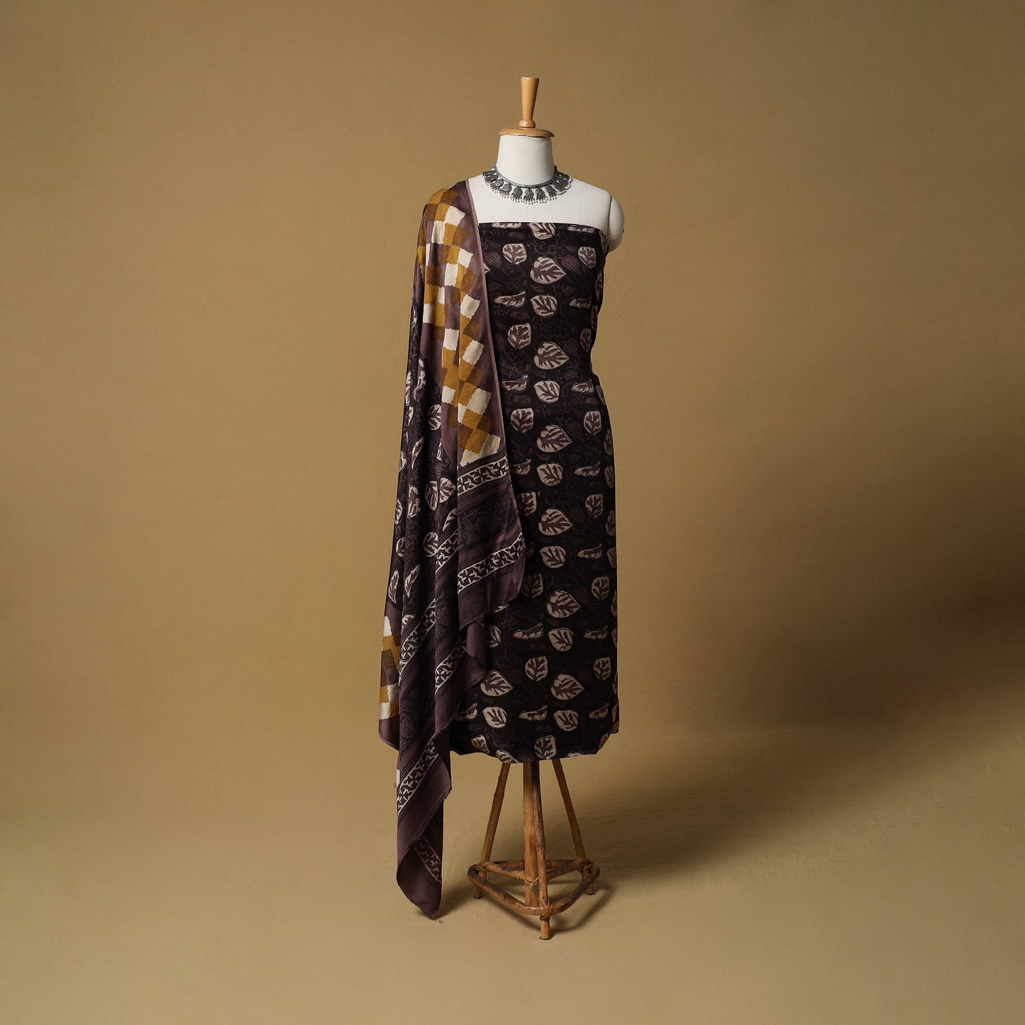 Bagru Hand Block Print Natural Dyed Modal Silk 2pc Unstitched Dress Material Kurta Set 21