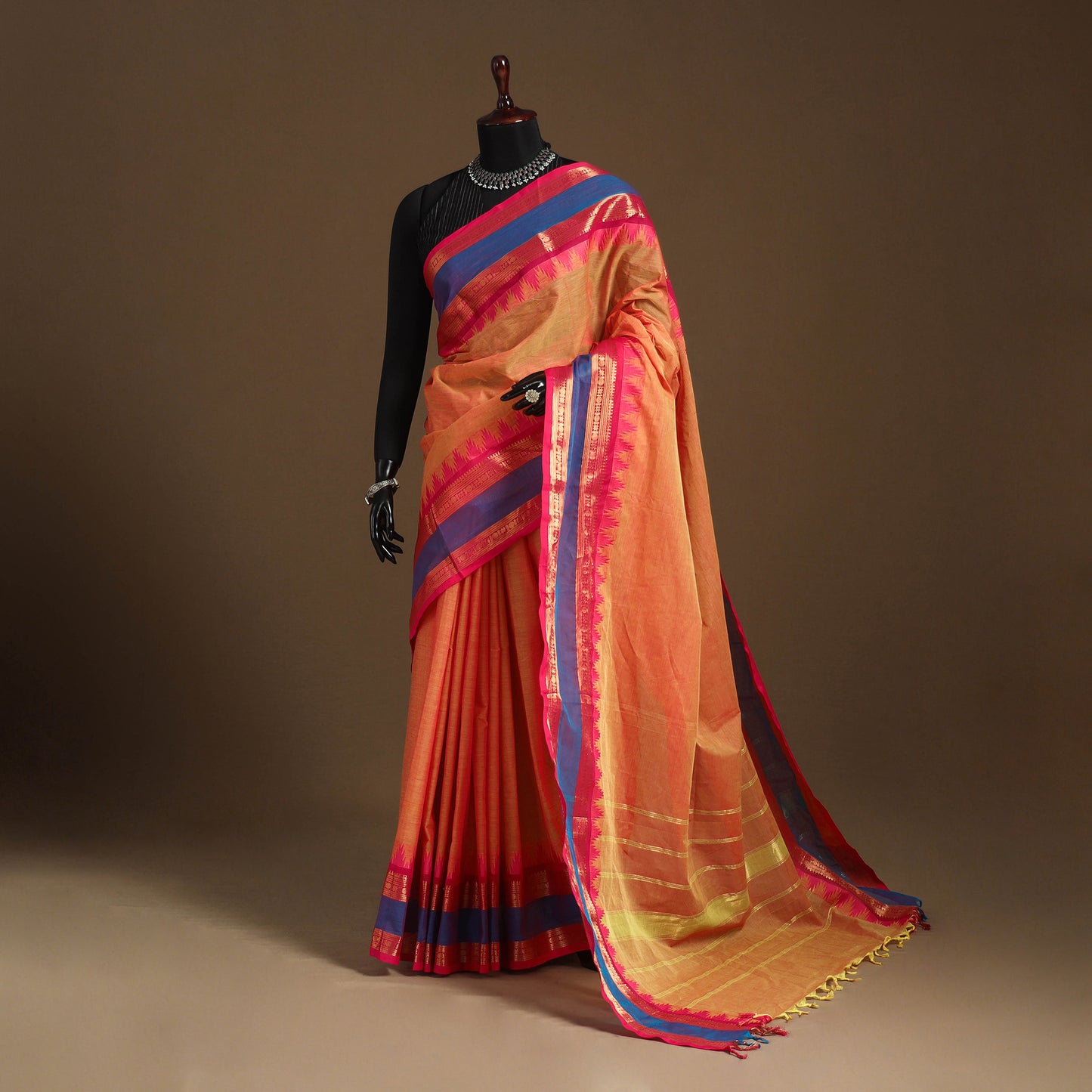 Orange Kandangi Chettinad Cotton Saree with Border