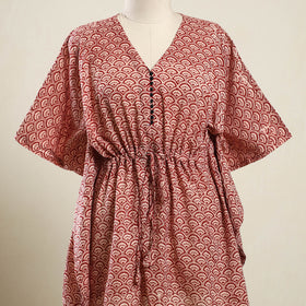 Buy Red Bagh Block Print Cotton Kaftan